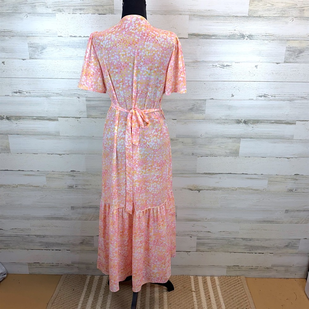 LaRoque Floral Wrap Midi Dress Pink Yellow Cottagecore Preppy Feminine Small - Picture 7 of 16